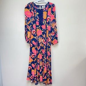 Jaase Caviar Floral Boho Maxi Dress Peasant Style